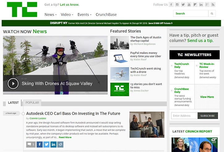 techcrunch homepage design