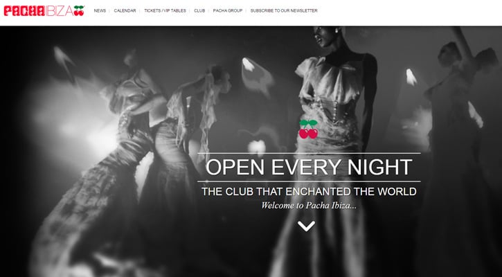 pacha ibiza homepage website parallax