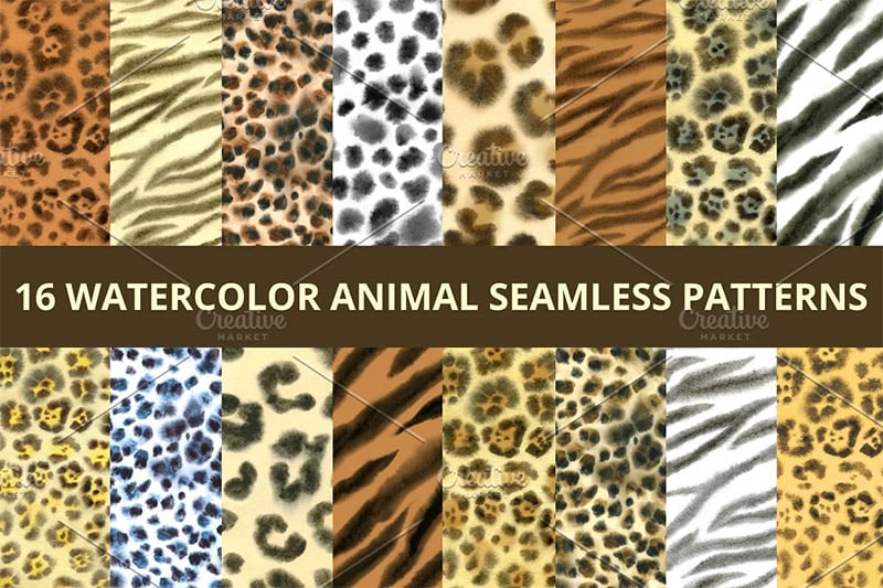 Watercolor Animal Seamless Patterns