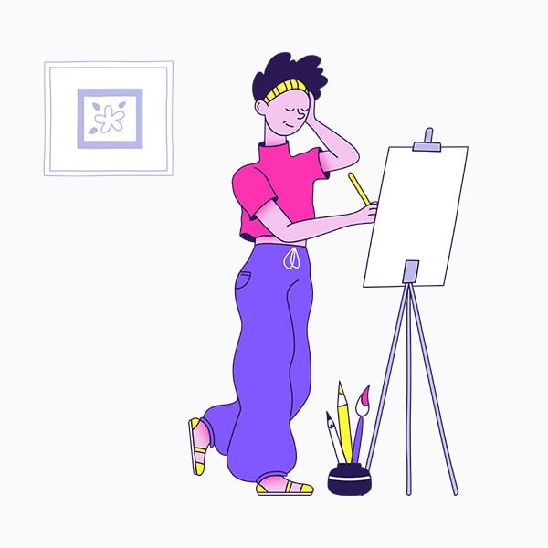 Artist with easel