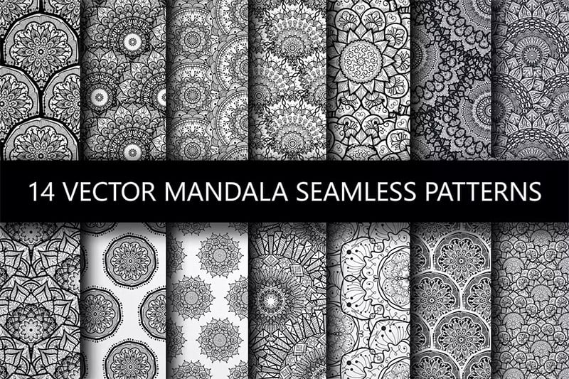 Black and White Seamless Mandala Patterns