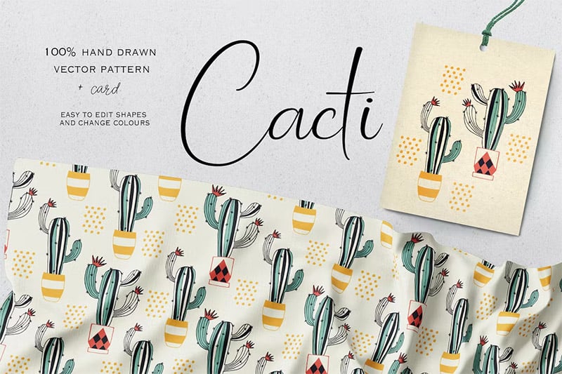 Hand-Drawn Cacti Pattern