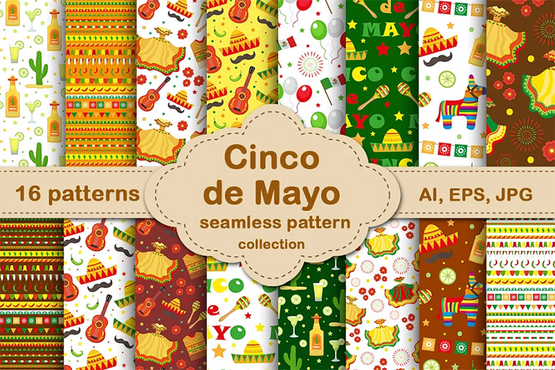 Cinco de Mayo Seamless Pattern Set