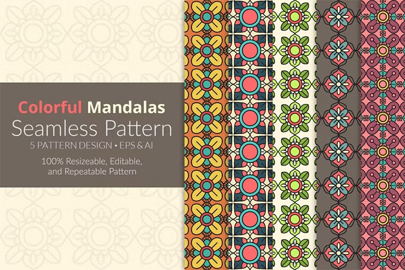 Colorful Mandalas Seamless Patterns