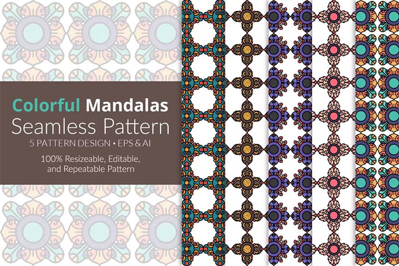 Colorful Mandalas Seamless Patterns