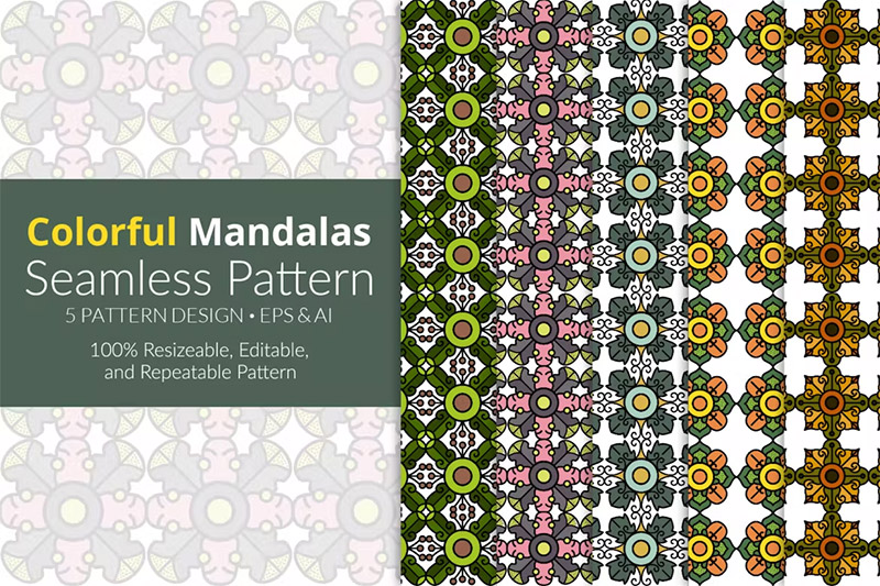 Colorful Mandalas Seamless Patterns