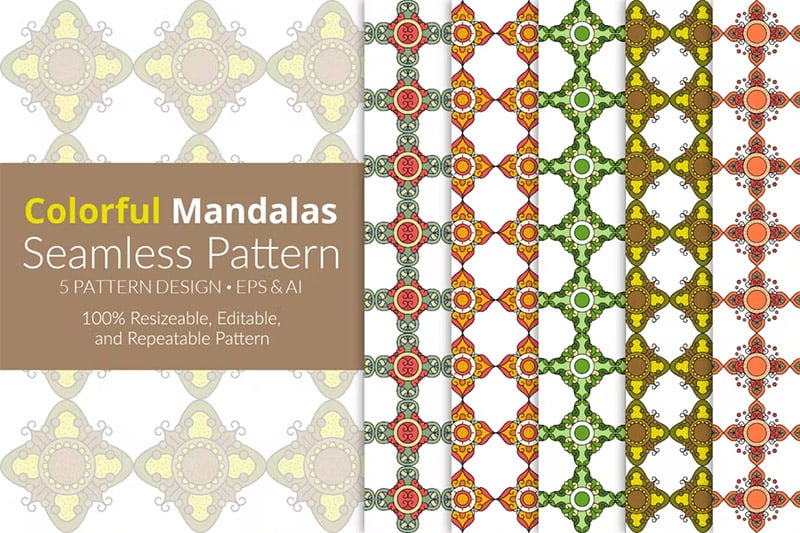 Colorful Mandalas Seamless Patterns