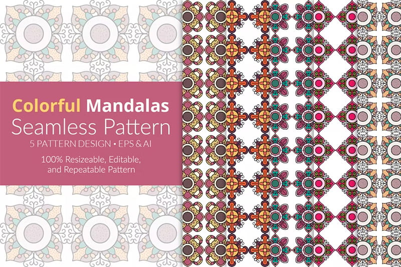 Colorful Mandalas Seamless Patterns