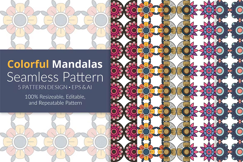 Colorful Mandalas Seamless Patterns