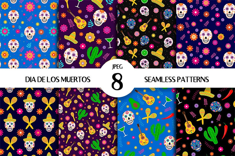 Die De Los Muertos Seamless Patterns