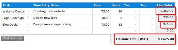 Line items with prices