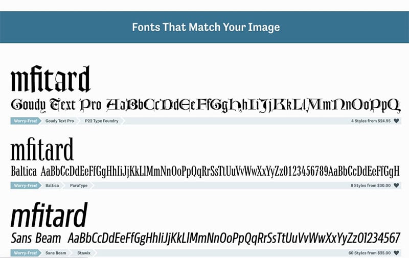 Suggestions from Font Matcherator