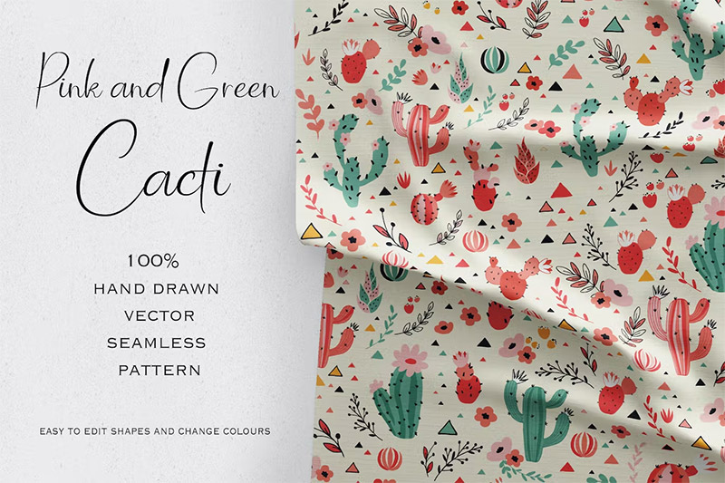 Pink and Green Cacti Pattern