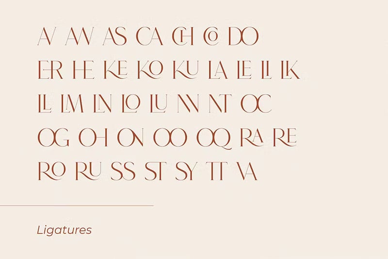 The ligatures included in the Roseritta typeface