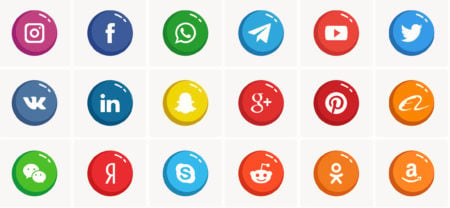 Shiny Round Button Social Media Icon Set