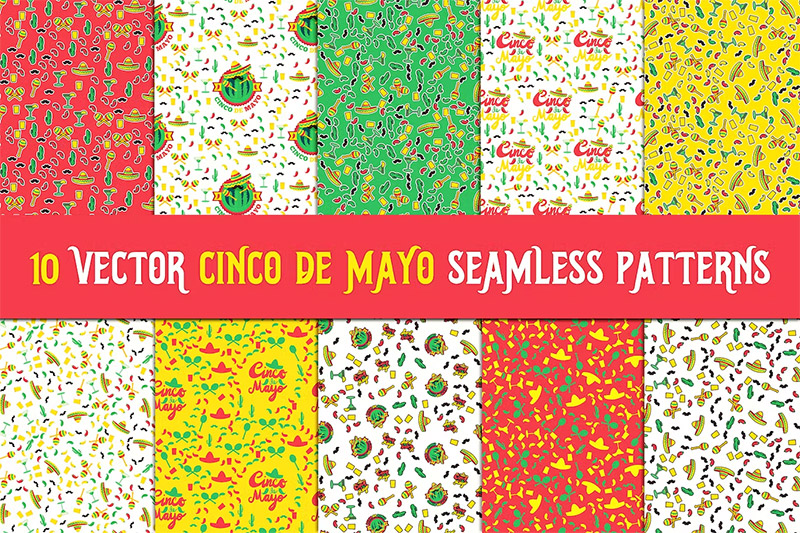 Vector Cinco de Mayo Seamless Patterns